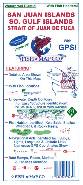 San Juan Islands, Victoria, B.C., Strait of Juan de Fuca Fishing Map Fish-n-Map Company