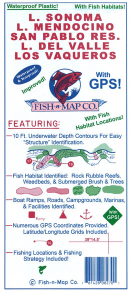 Lake Sonoma, Mendocino, San Pablo, Del Valle Fishing Map Fish-n-Map Company
