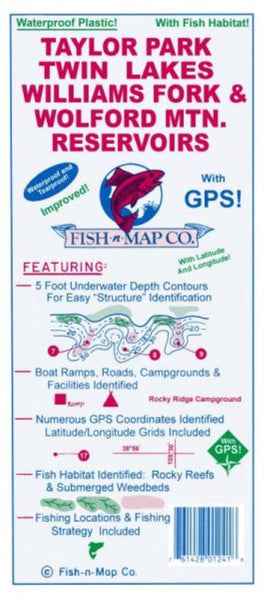 Twin Lakes, Taylor, Williams Fork, Wolford Fishing Map Fish-n-Map Company