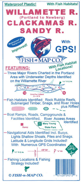 Willamette River, Clackamas River, & Sandy River Fishing Map Fish-n-Map Company