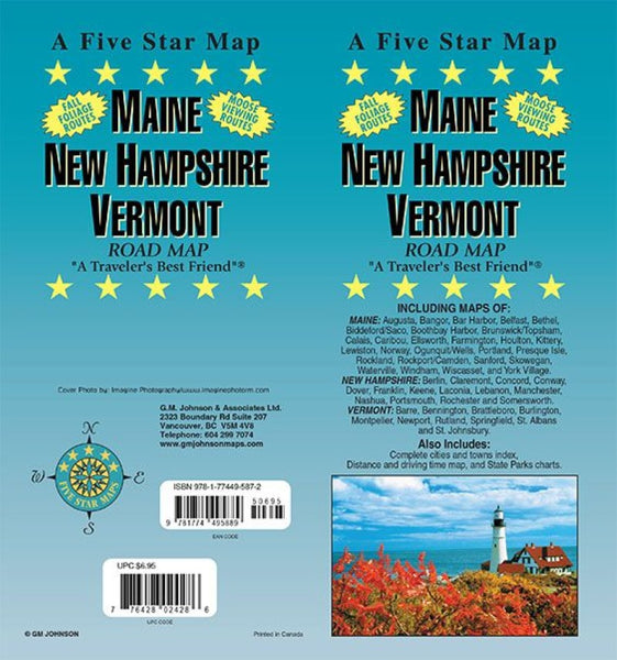 Maine / New Hampshire / Vermont Road Map Five Star Maps Inc