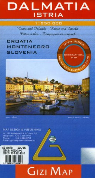 Dalmatia : Istria : 1:250,000 : Croatia, Montenegro, Slovenia : geographical map GiziMap