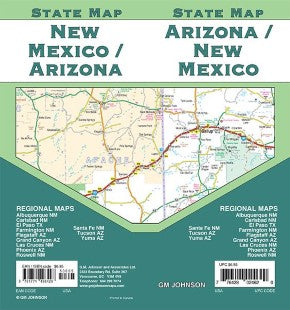 Arizona & New Mexico State Map GM Johnson