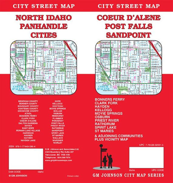 Coeur d Alene / Post Falls / Sandpoint / Idaho Panhandle Cities, Idaho Street Map GM Johnson