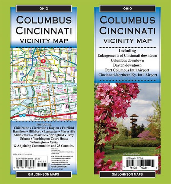 Columbus, Cincinnati & Vicinity, Ohio Regional Map GM Johnson
