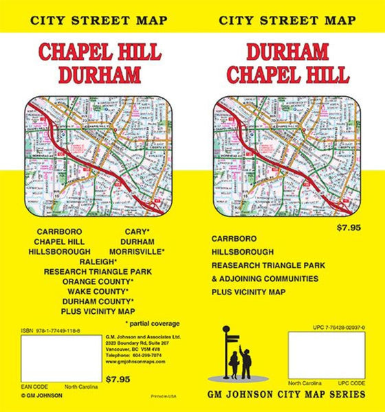 Durham / Chapel Hill, N. Carolina Street Map GM Johnson