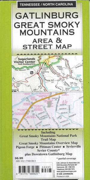 Gatlinburg Great Smoky Mountains Area & Street Map GM Johnson