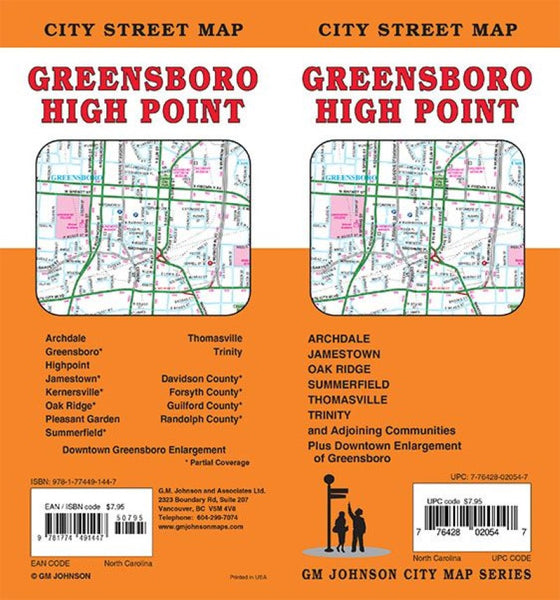 Greensboro / High Point, North Carolina City Street Map GM Johnson