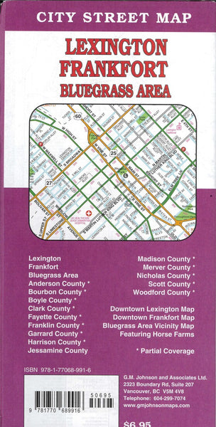 Lexington Frankfort Blue Grass Area Street Map GM Johnson
