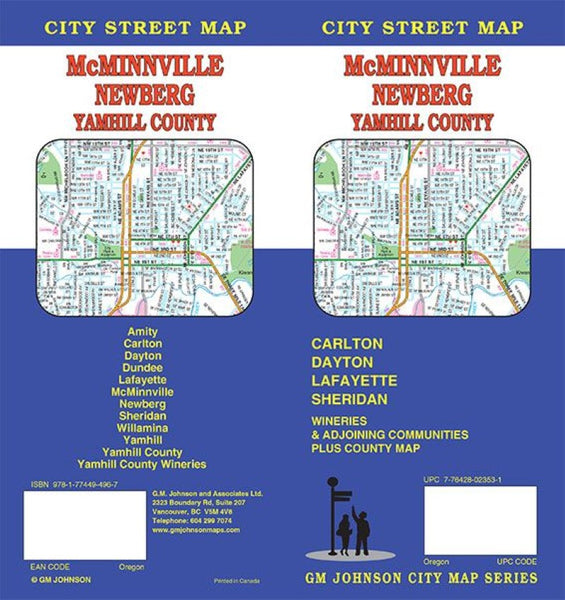 McMinnville : Newberg : Yamhill County : city street map = Oregon City : Wilsonville : Canby : city street map GM Johnson