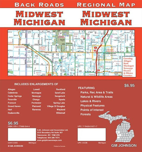 Midwest Michigan : regional map = Midwest Michigan : back roads GM Johnson