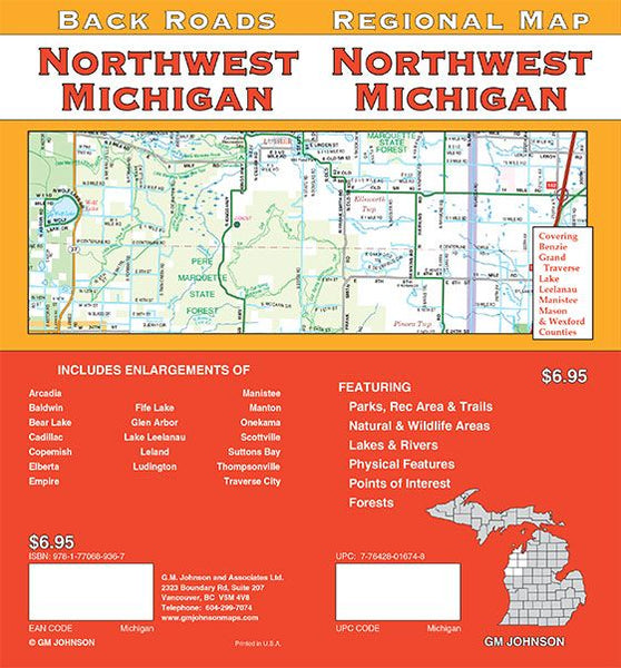 Northwest Michigan : regional map = Northwest Michigan : back roads GM Johnson
