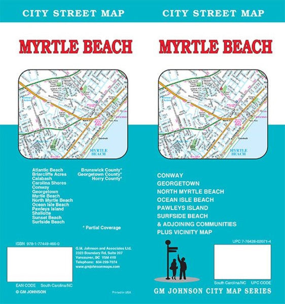 Myrtle Beach, South Carolina / North Carolina Street Map GM Johnson