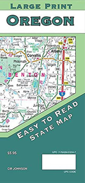 Oregon, large print Road Map GM Johnson