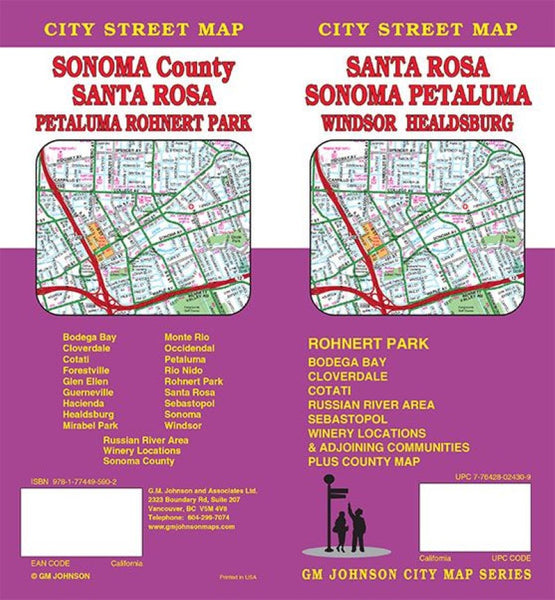 Santa Rosa / Sonoma County / Petaluma / Rohnert Park, California Street Map GM Johnson