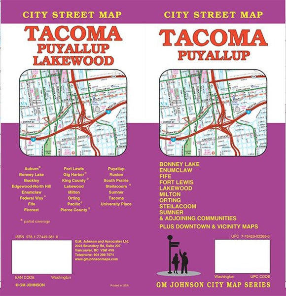 Tacoma and Puyallup, Washington City Street Map GM Johnson