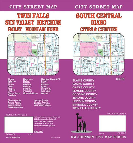 Twin Falls : Sun Valley : Ketchum : Hailey : Mountain Home : city street map = South central Idaho : cities & counties : city street map GM Johnson