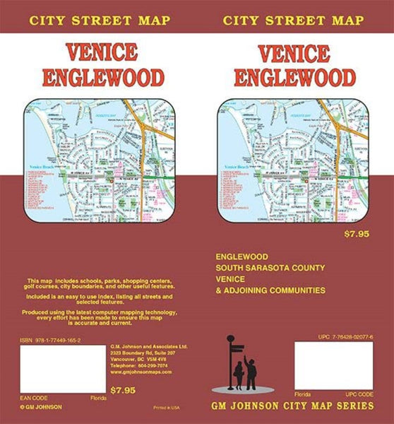Venice and Englewood, FL, Folded Street Map GM Johnson