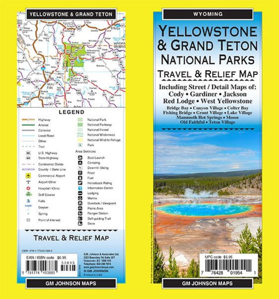 Yellowstone / Grand Teton National Parks, Wyoming Travel & Relief Map GM Johnson