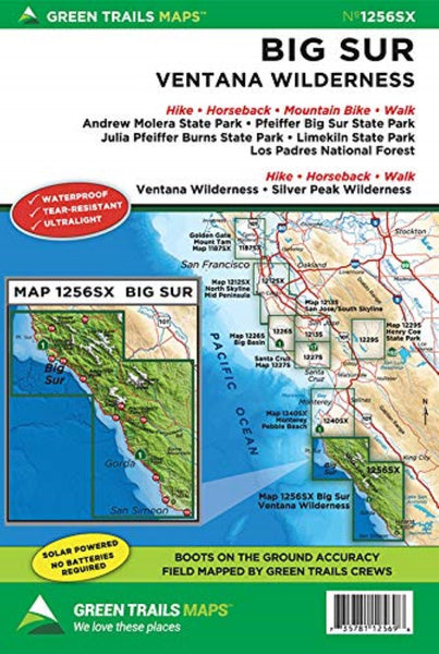 Big Sur Ventana Wilderness, CA No. 1256SX Green Trail Maps