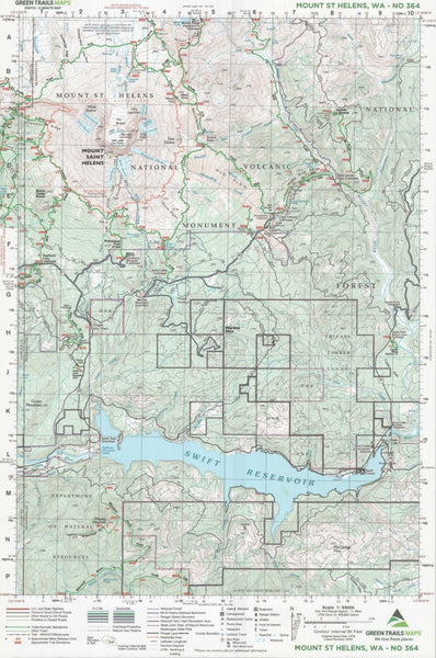 Mount St. Helens, WA No. 364 Flat Map Green Trail Maps