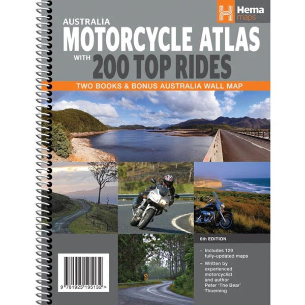 Australia : motorcycle atlas : with 200 top rides : two books & bonus Australia wall map Hema Maps