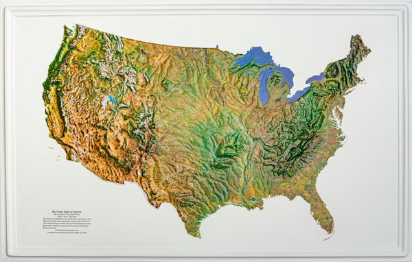 United States Satellite Image Raised Relief Map Does not include HI and AK Hubbard Scientific