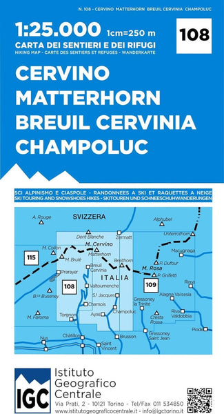 Cervino Matterhorn, Breuil Cervina, Champoluc - 1:25,000 Istituto Geografico Centrale S.R.L.