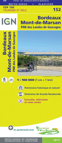 Bordeaux - Mont-de-Marsan France 1:100,000 Topographic Map - Sheet #152 Institut Geographique National