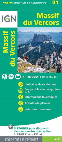 Massif du Vercors, France 1:75,000 Topographic Map #01 Institut Geographique National