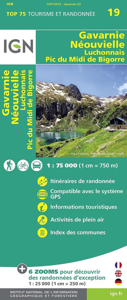 Gavarnie - Néouvielle - Luchonnais - Pic du Midi de Biggorre, France 1:75,000 Topographic Map #19 Institut Geographique National