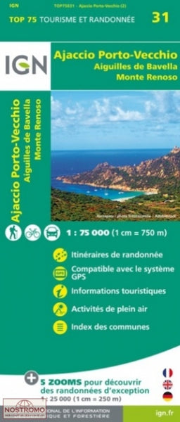 Ajaccio - Porto-Vecchio - Aiguilles de Bavella - Monte Renoso, France 1:75,000 Topographic Map #31 Institut Geographique National