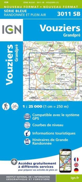 France 1:25,000 topo #3011SB: Vouziers / Grandpré Institut Geographique National