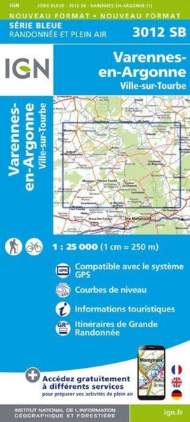 France 1:25,000 topo #3012SB: Varennes-en-Argonne / Ville-sur-Tourbe Institut Geographique National