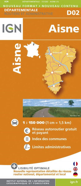 France Administrative Map D02, Aisne Institut Geographique National