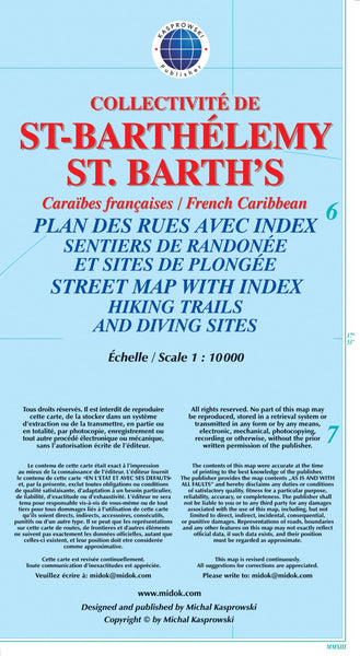 St Barth's, French Caribbean, Street map Kasprowski Publisher