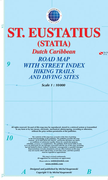 St. Eustatius (Statia) : Dutch Caribbean : road map with street index hiking trails and diving sites Kasprowski Publisher