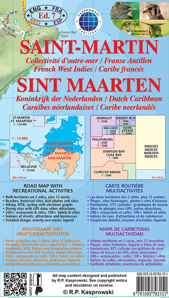 Saint Martin : French Caribbean, Dutch Caribbean : road map with street Kasprowski Publisher