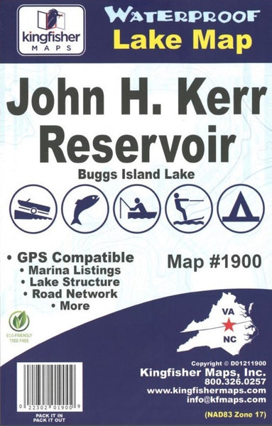 JH Kerr/Buggs Island, NC Fishing Map Kingfisher Maps, Inc.