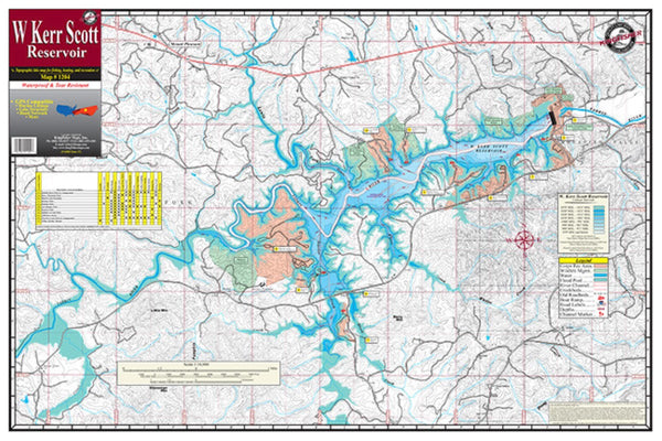 W Kerr Scott Lake, NC Fishing Map Kingfisher Maps, Inc.
