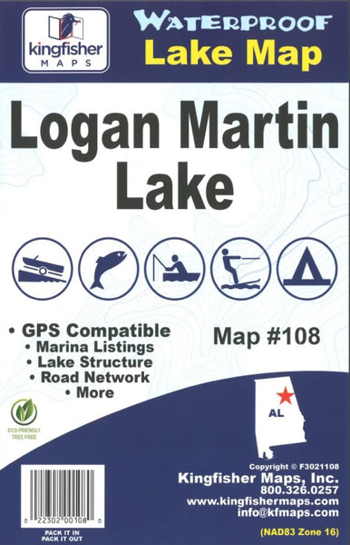 Logan Martin Waterproof Lake Map Kingfisher Maps, Inc.