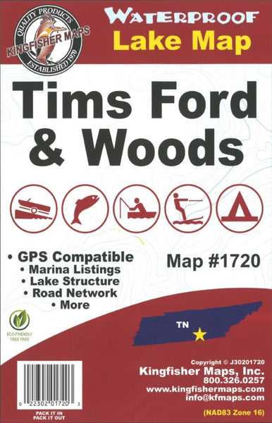 Tims Ford/Woods Lakes, TN Fishing Map Kingfisher Maps, Inc.