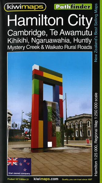 Hamilton City + Waikato Rural Roads Map Kiwi Maps
