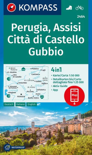 Perugia, Assisi, Citta di Castello Gubbio Hiking Map Kompass