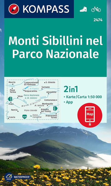Monti Sibillini - Cascia - Norcia Hiking Map Kompass