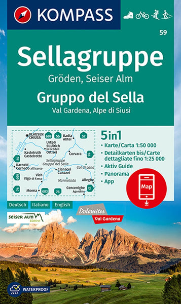 Sellagruppe, Gröden, Seiser Alm = Gruppo del Sella, Val Gardena, Alpe di Siusi Kompass