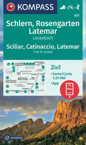 Schlern, Rosengarten, Latemar, Lavazejoch Hiking Map 1:25,000 Kompass