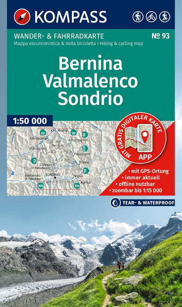 Bernina / Valmalenco / Sondrio Hiking and Cycling Map Kompass