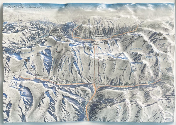 Mont Blanc (Monte Bianco) Panoramic Raised Relief Map Litografia Artistica Cartografica