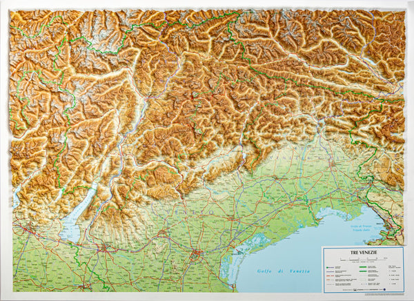Tre Venezie (Italy) Raised Relief Map 1:350,000 Litografia Artistica Cartografica
